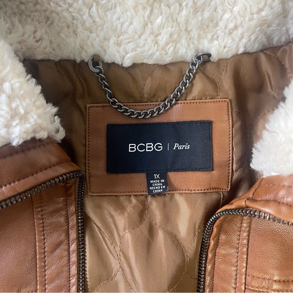 NEW 1X Brown Leather Jacket with White Fur, Button up with zipper and Collar - Picture 9 of 10